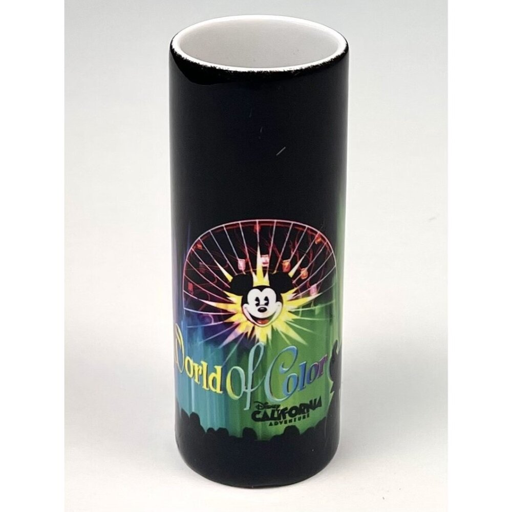DISNEY California Adventure 4.25" Black Ceramic World of Color SHOT GLASS EUC